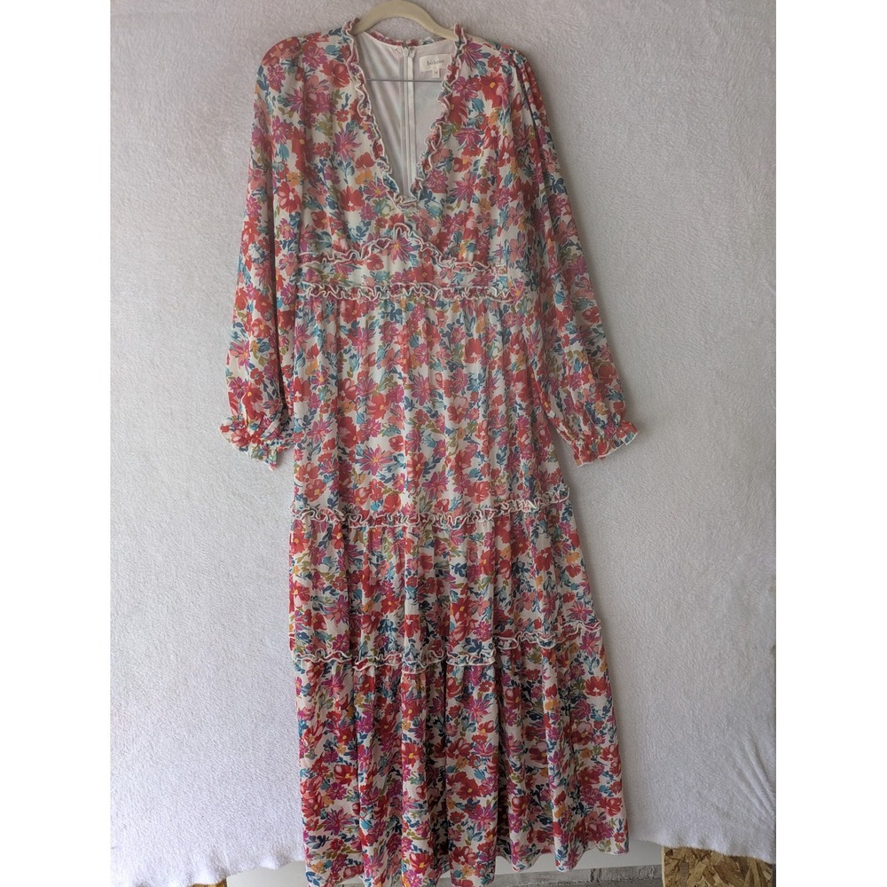 Bohme Maxi Dress Women's Size M Multicolor Floral Ruffle V-Neck